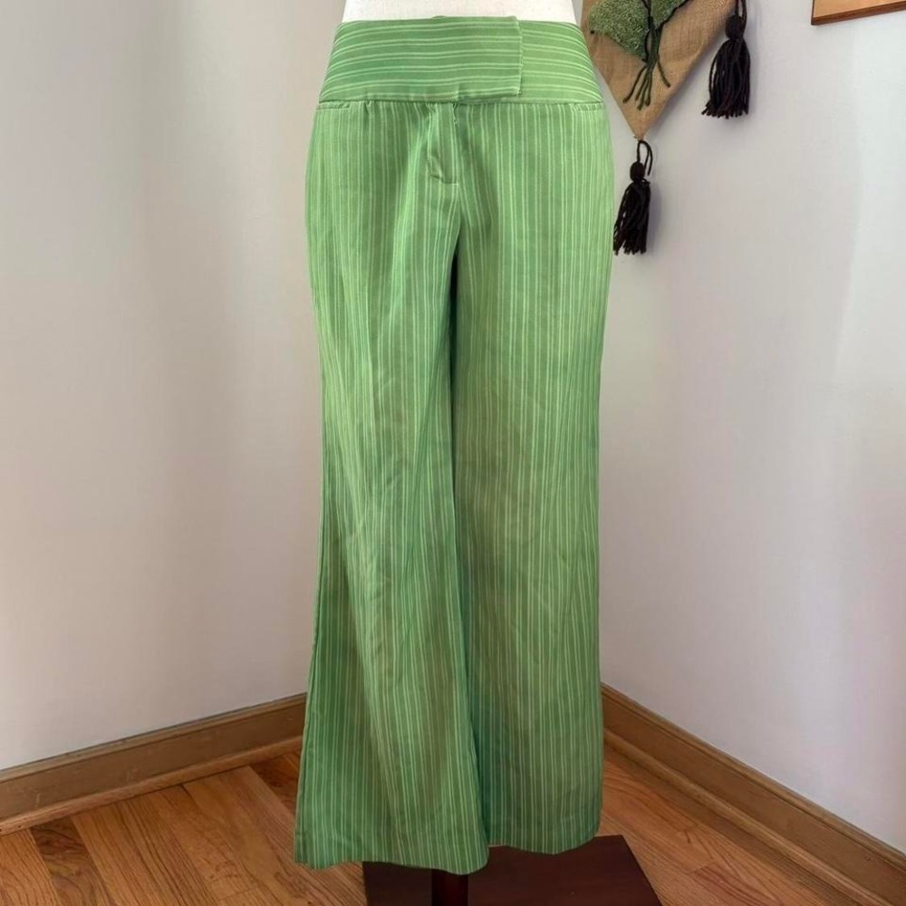 Green Striped Wide Leg Pants